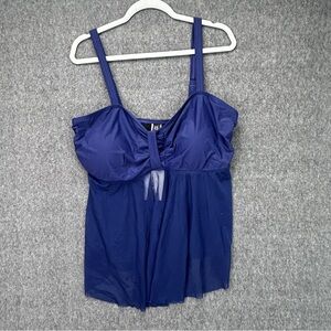 BloomChic Swim Tank Top Womens 18-20 2X Navy Blue Mesh Tankini Plus Swimwear